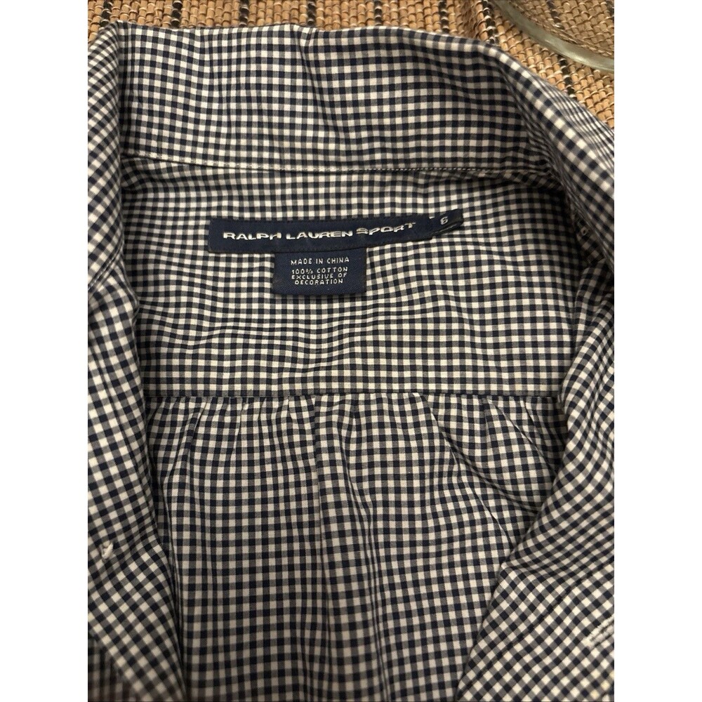 Ralph Lauren Sport Women's Navy Gingham Button Down 1/2 Sleeve Navy Pony Size 6 - Picture 3 of 8